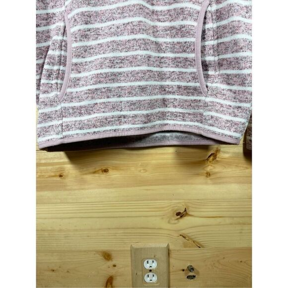 Thread & Supply Women's Striped Pullover 1/4 Zip Sweatshirt in Pink and White Si - Picture 8 of 16